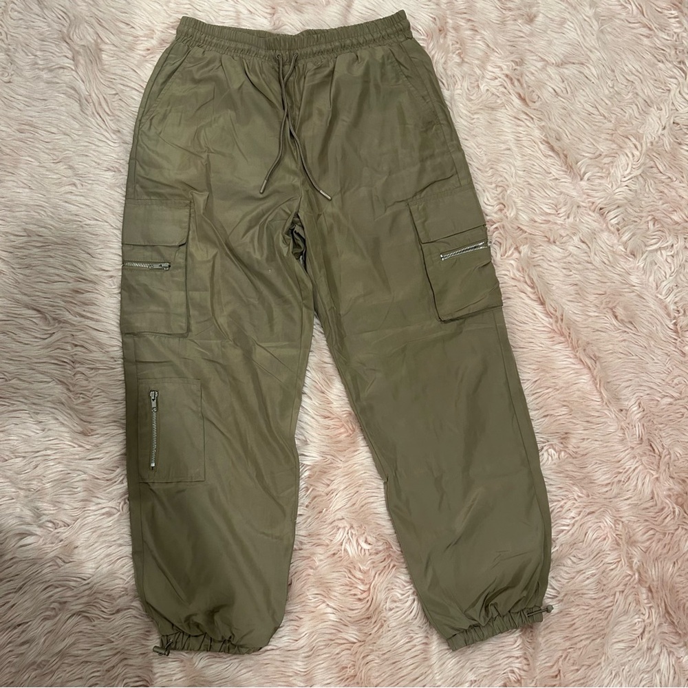 Brown satin cargo pants